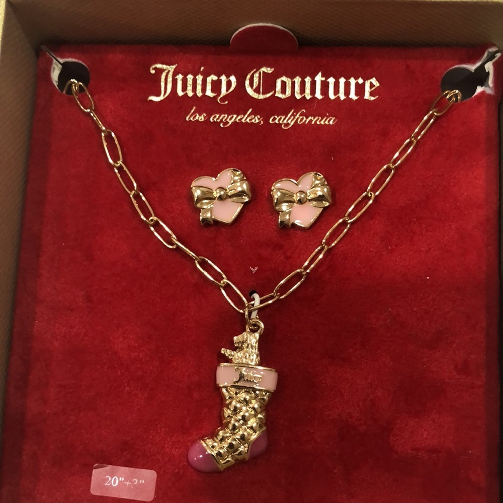 Juicy Couture pink stocking chain link necklace & pink heart shaped earrings set - Picture 2 of 14